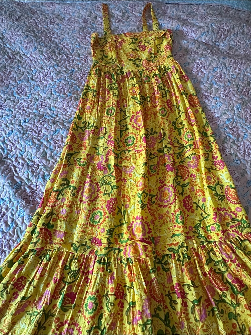 Band Of The Free Floral Maxi Dress with Square Neck XS Yellow - Picture 2 of 10
